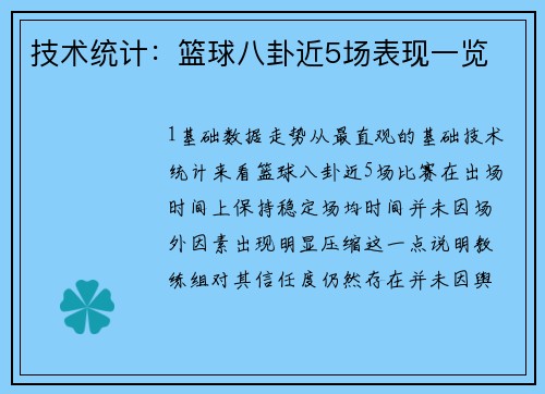技术统计：篮球八卦近5场表现一览